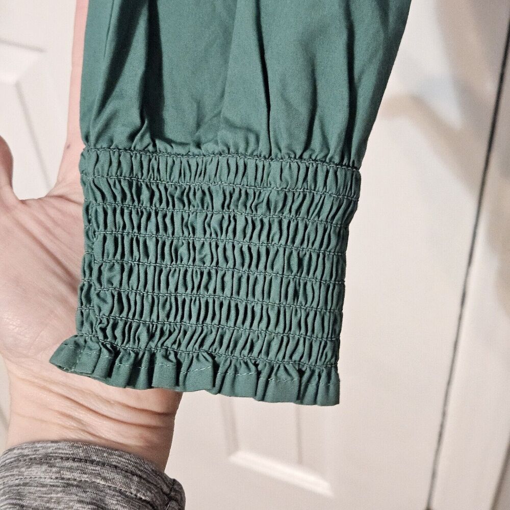 American Eagle Green Smocked Square Neck Crop Blouse Long Sleeve Women's Small - Picture 6 of 9